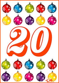 20 новогодних шаров - карточки с числами