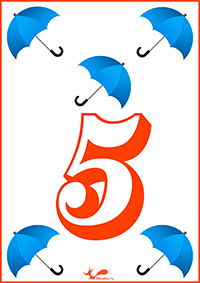 5 зонтиков - карточки с числами