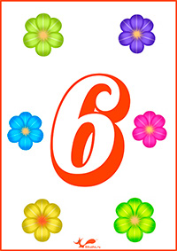 6 цветочков - карточки с числами