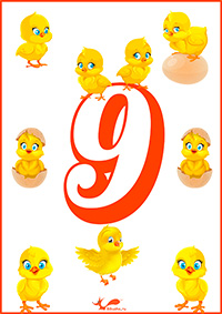 9 цыплят - карточки с числами