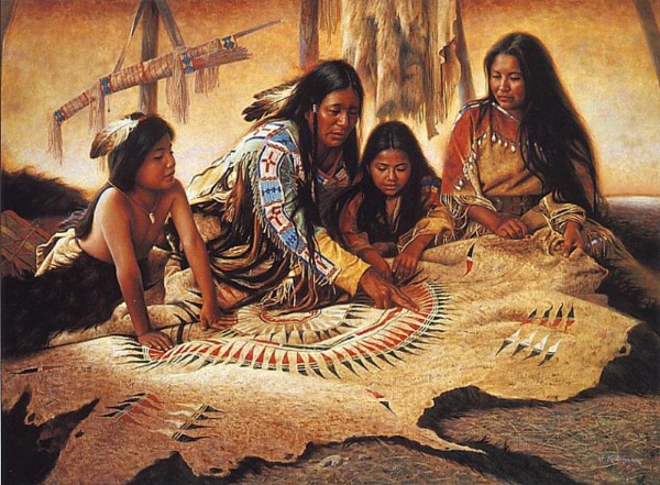 Индейцы в вигваме