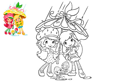Раскраска - Шарлотта Земляничка под зонтиком с подружкой