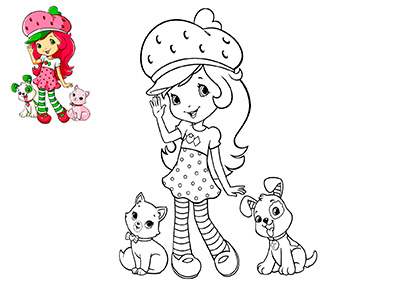 Раскраска - Девочка с щенком и кошкой